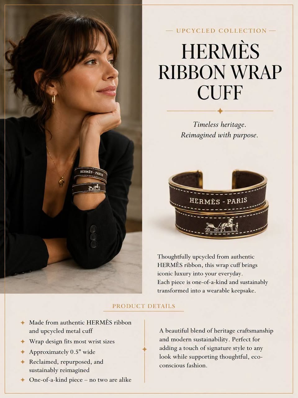 Upcycled ribbon wrap cuff